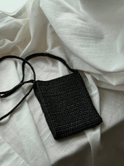 Handwoven Raffia Phone Crossbody Bag for Women, Minimalist Summer Straw Shoulder Purse with Leather Trim, Lightweight Vacation Pouch