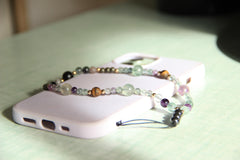 Handmade Semi-Precious Stone Phone Chain, Elegant Gemstone Wrist Strap, Beaded Aesthetic Phone Charm, Unique Healing Stone Accessory