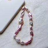 Pink Faux Pearl Phone Strap Wristlet, Chunky Beaded Phone Charm for Women, Aesthetic Pastel Smartphone Lanyard Accessory