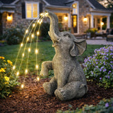 Solar Powered Elephant Garden Statue with LED Lights, Decorative Resin Animal Sculpture for Patio, Yard and Landscape Decor