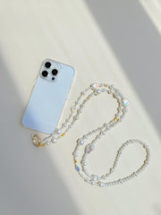 Genuine Baroque Pearl Crossbody Phone Strap, Elegant Anti-Drop Smartphone Lanyard for Women, Adjustable Hands-Free Phone Chain