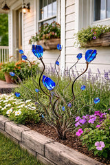 Blue Beaded Tree Garden Stake – Handmade Metal Yard Art Decoration